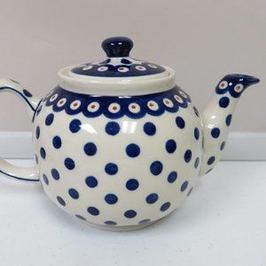 Polish Pottery Blue Polka Dot Teapot